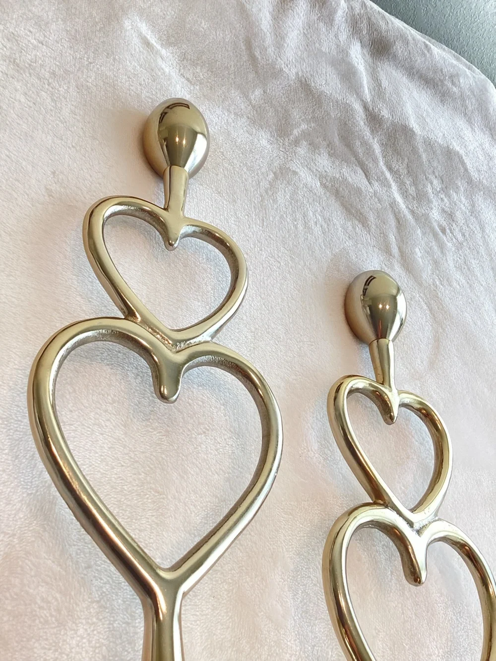 Anthropologie Gold Heart Candleholders Taper Candles New Champagne Stacked Heart